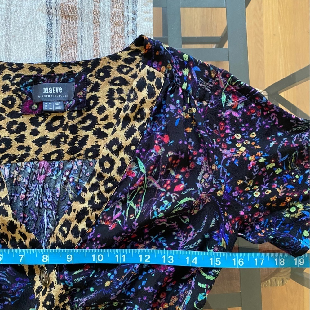 Anthropologie Maeve Black Floral Leopard Print Morgan Wrap Dress 6 - Picture 14 of 16